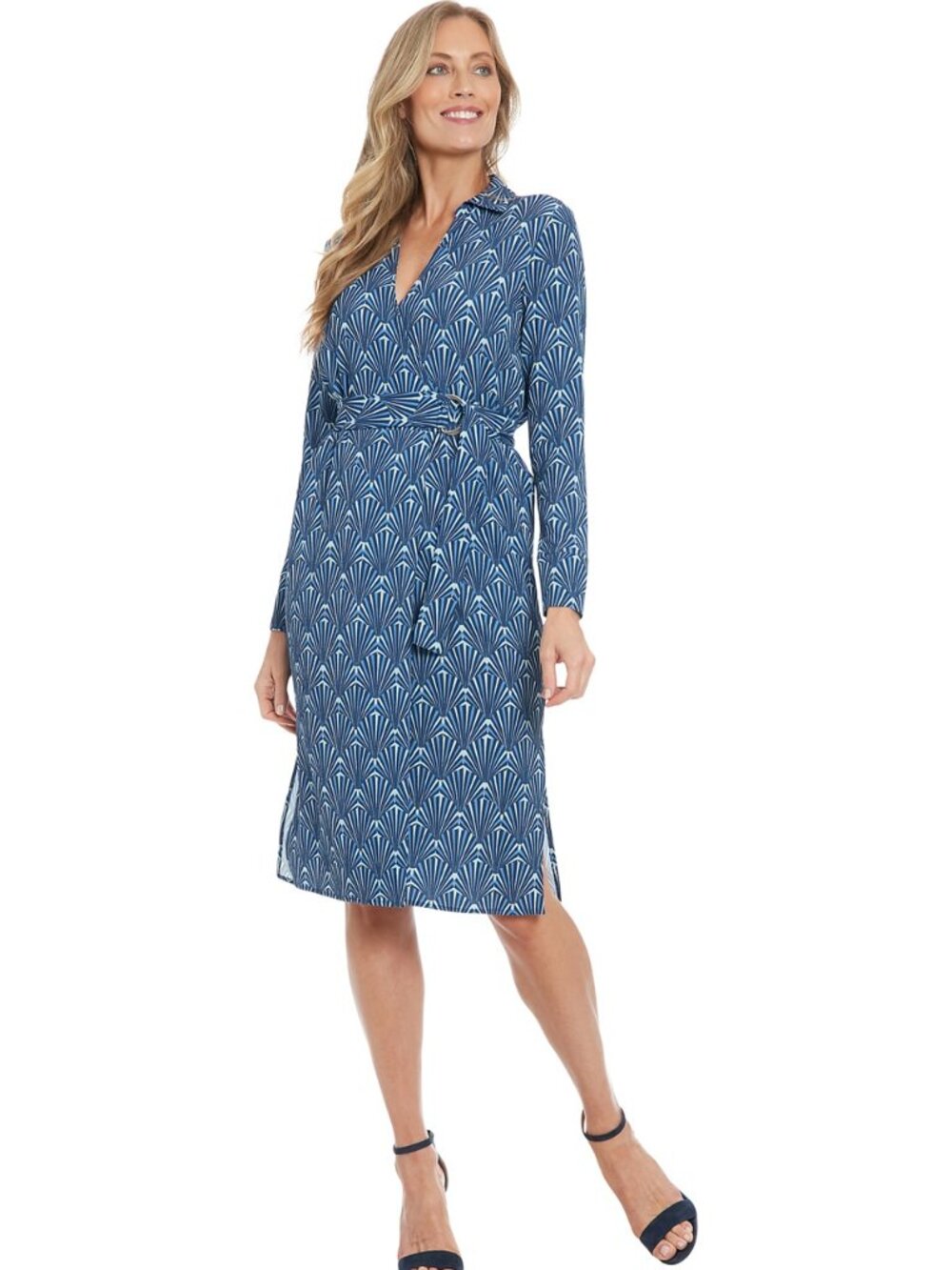 NWT $94 LONDON TIMES PETITE Bubble Crepe Smocked Waist Faux Wrap Dress – 14P